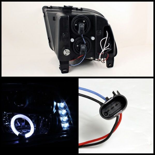Black 2005-2009 Ford Mustang  Halo LED ( Replaceable LEDs ) Projector Headlights, Ford Mustang 05-09 Halo LED ( Replaceable LEDs ) Projector headlights black. www.bmcextremcustoms.net