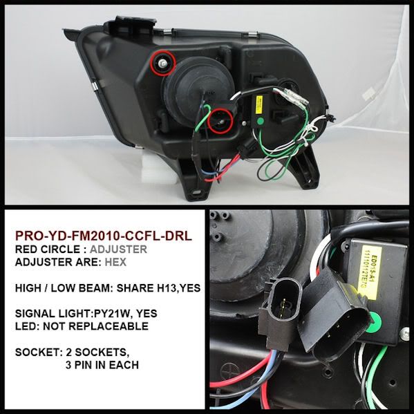 2010-2012 Ford Mustang CCFL DRL LED Black Projector Headlights, Add style to your 2010 2011 2012 Ford Mustang (Non HID) CCFL DRL LED Projector Headlights in Black by Spyder Auto.www.bmcextremecustoms.net