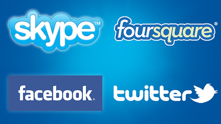 Skype, Facebook, Foursquare, and Twitter