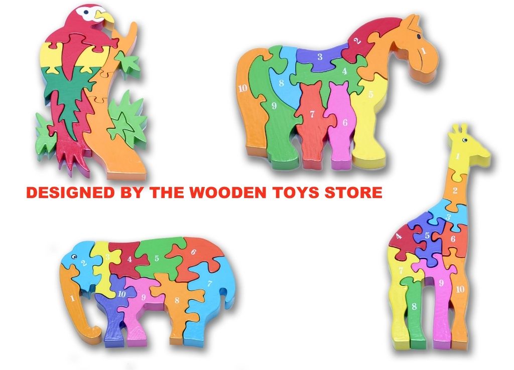 New Childrens Wooden Jigsaw Puzzle Horse Giraffe Parrot Elephant Ideal for Kids